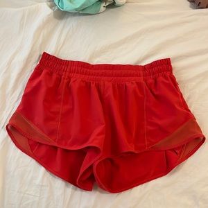 Red lululemon hotty hot shorts